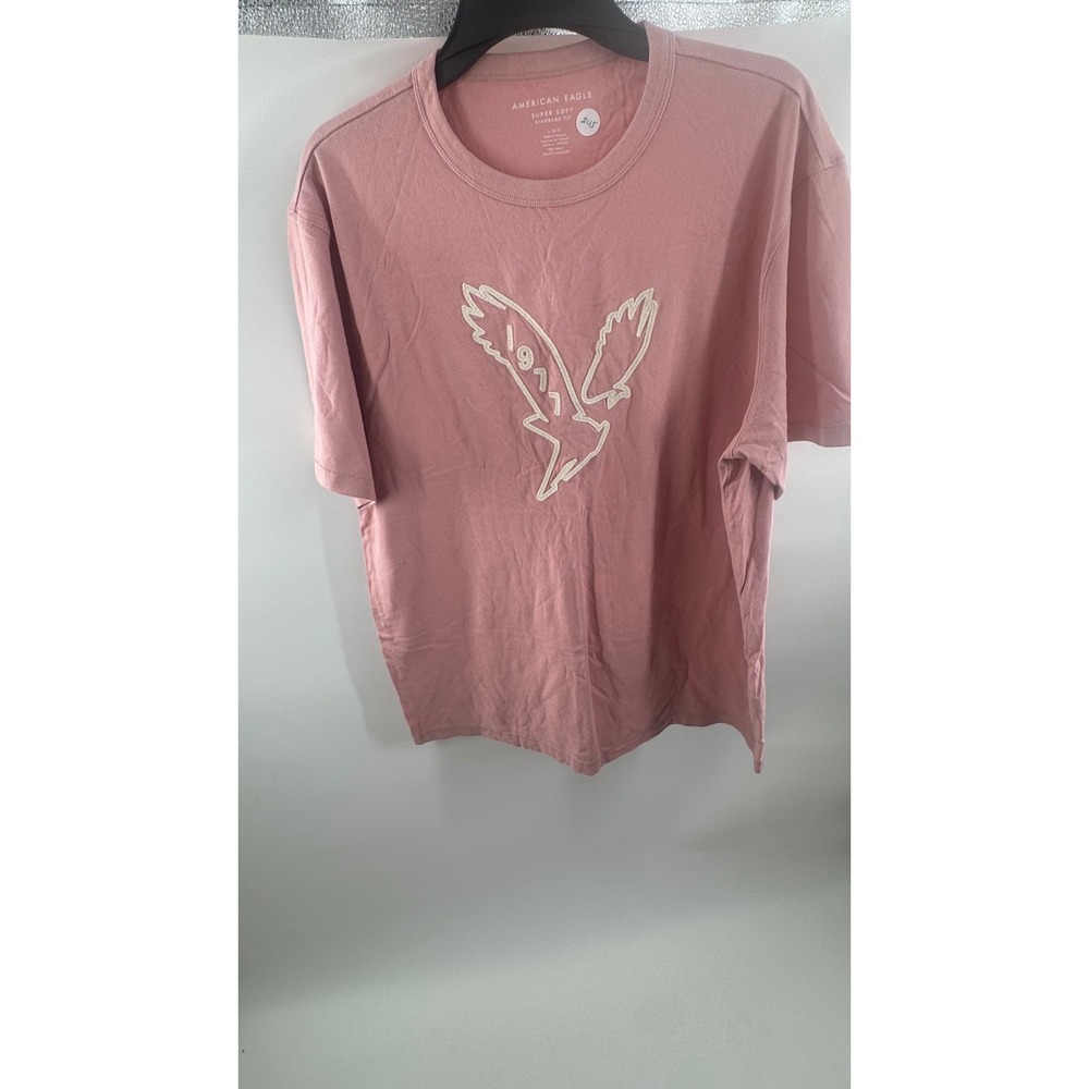 American Eagle Super Soft Pink Graphic T-Shirt Mens Large 1977 Eagle Logo Tee